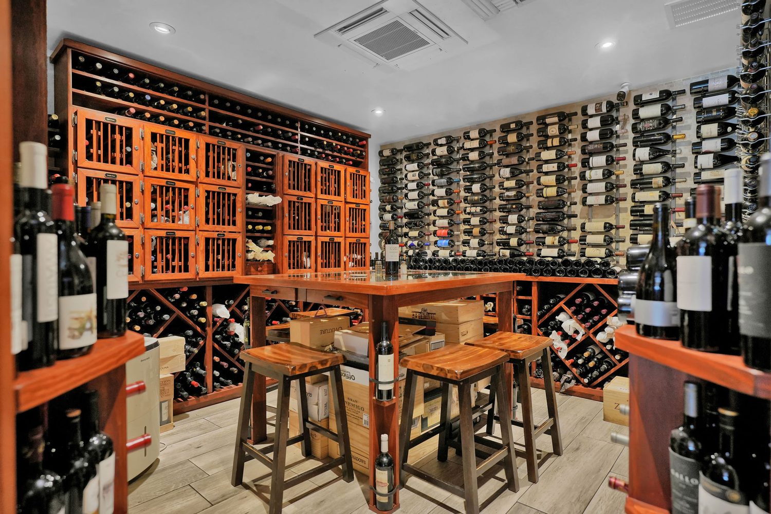Private wine room with barrel tables
